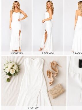Elegant Strapless White Lace Gown w/ High Slit | Bridal or Formal Event